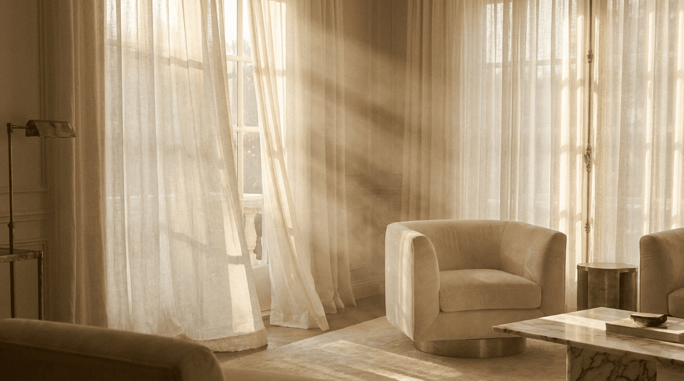 A sunlit interior bathed in warm golden light